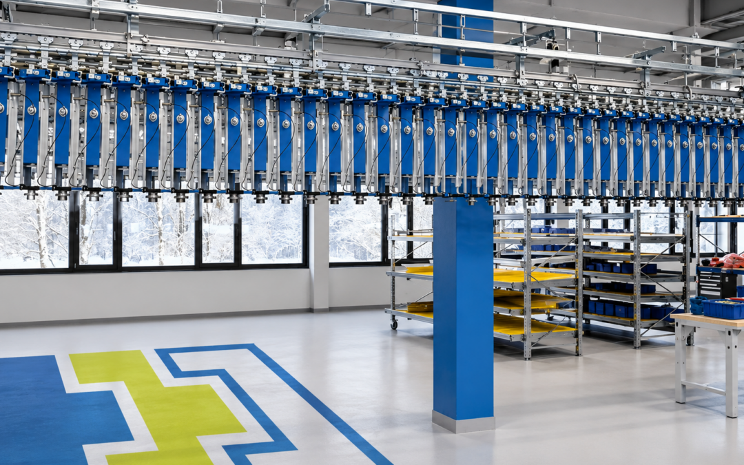 Hängefördertechnik für die Leuchtmittelproduktion