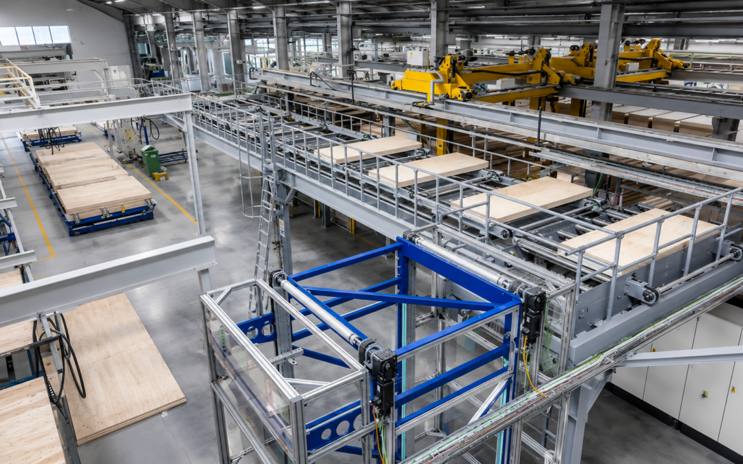Förderanlage für automatisierten Materialfluss im Fertighausbau
